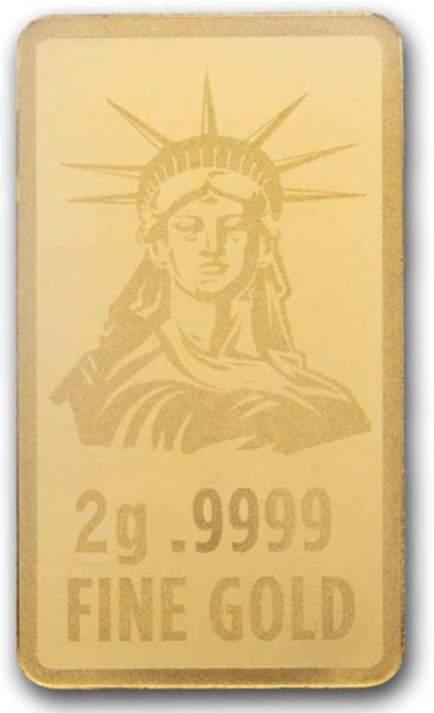 2g Gold Bar - U.S. Flag & Statue of Liberty - Alpha Omega Gold